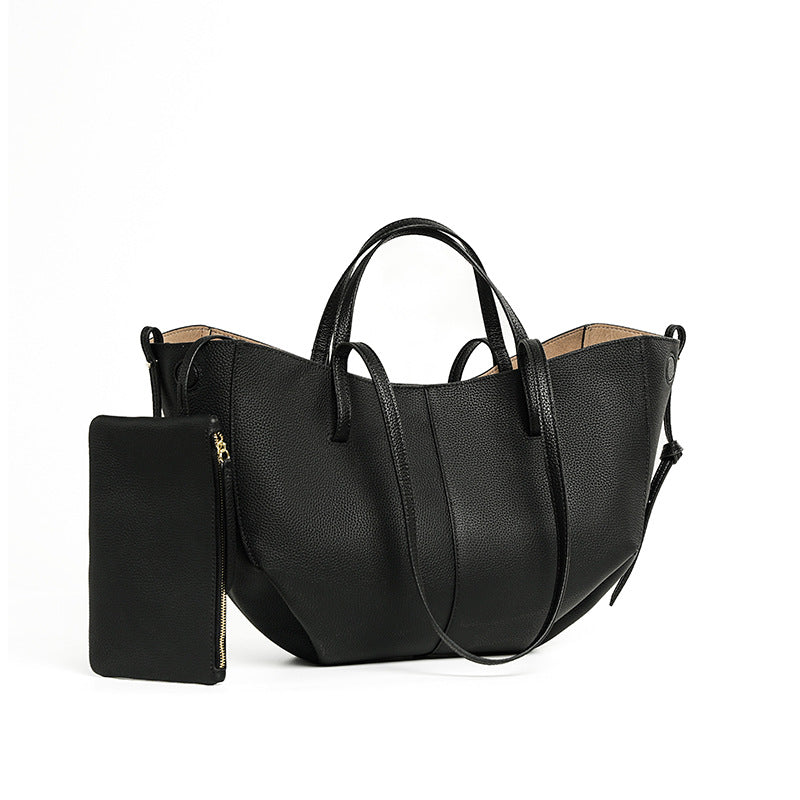Sac dumpling cuir noir pleine fleur Opale Vogalia Paris