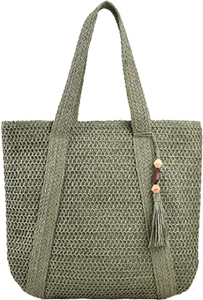 Sac paille plage blanc crème glands