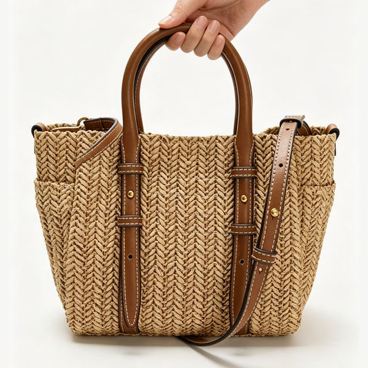 Sac paille abricot artisanal main