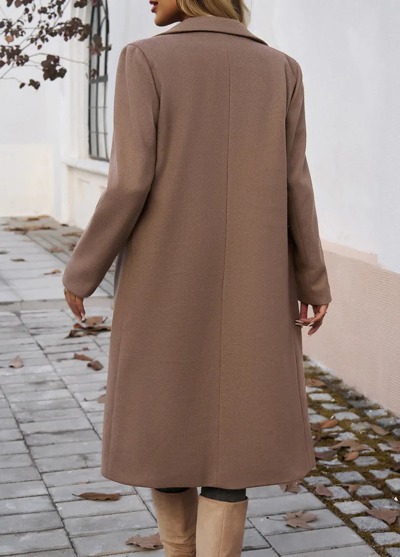 Manteau mi-long en laine mélangée pour femme - Automne et hiver