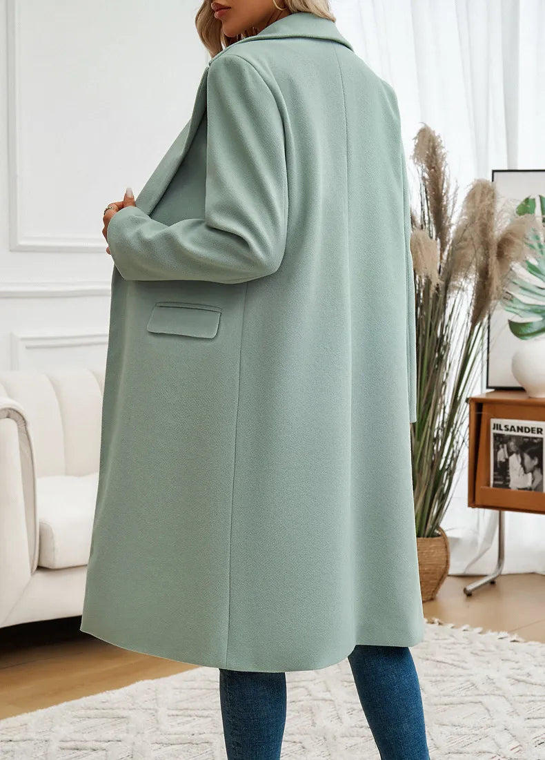 Manteau mi-long en laine mélangée pour femme - Automne et hiver